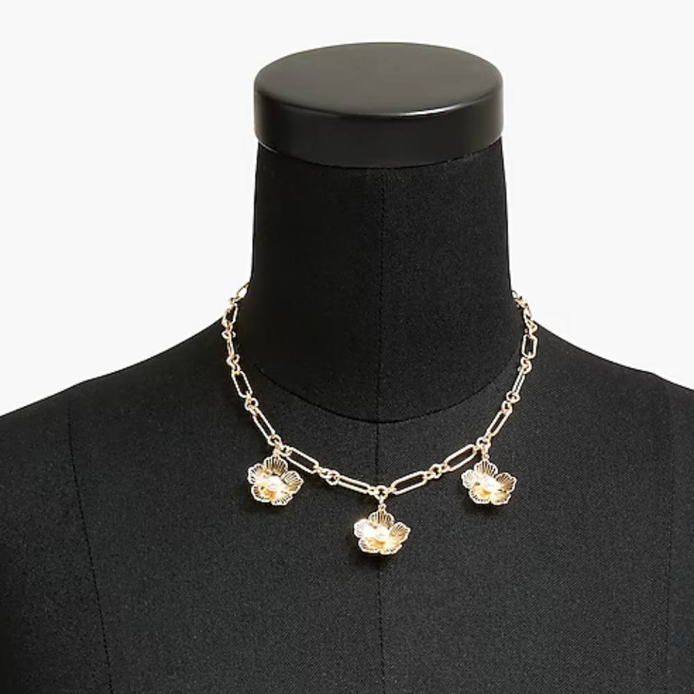 J.Crew floral pearl statement necklace, gold - Picture 2 of 6